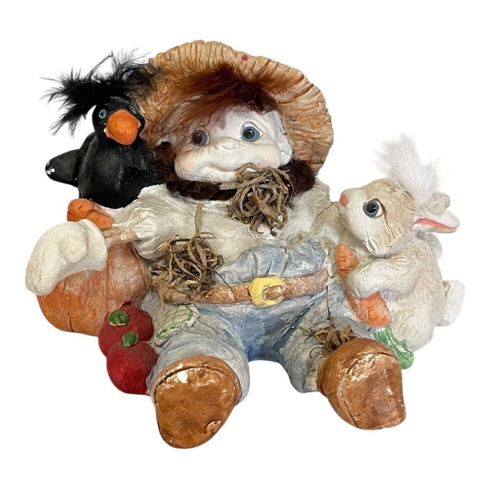 Dreamsicles Scarecrow Boy with Rabbit & Crow figurine